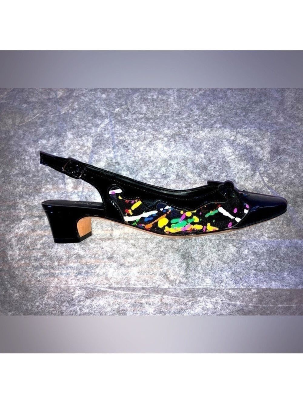 Vaneli Black Patent Leather Colorful Mesh patent leather Bow Sling Back W8.5